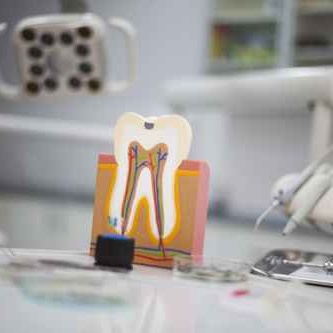 Dental instruments and tools in a dentists office